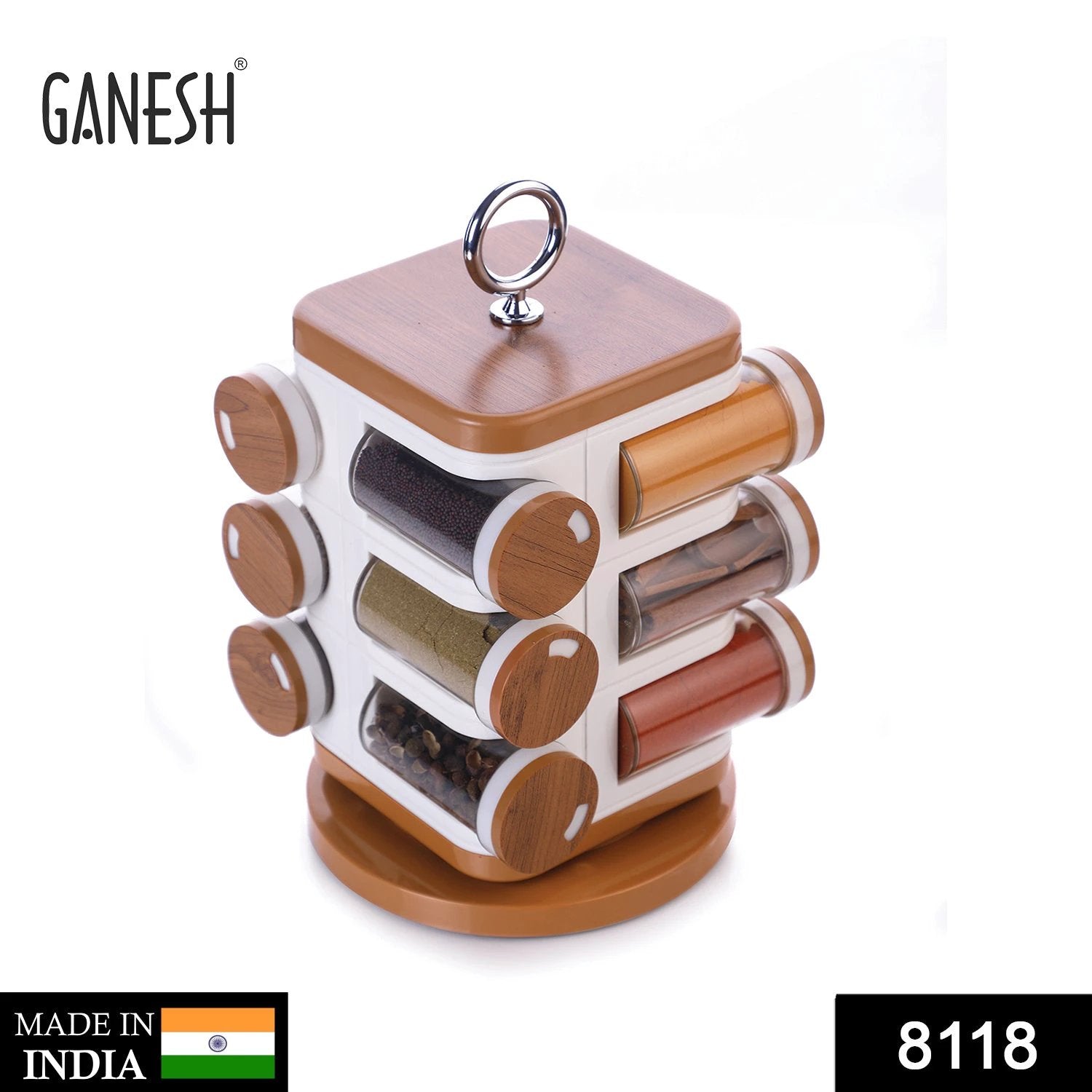 8118 Ganesh 12-jar Revolving Spice Rack Masala Box - 69KART