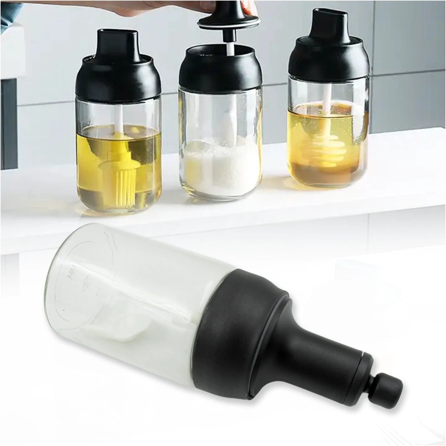 5522 Heat-resistant Condiment Container Seasoning Box Glass Condiment Canisters Pots Bottle With Serving Spoons For Salt Spice Honey Sugar Bbq Resturant Jar Oil Bottle Honey Jar Dispenser Airtight Cap Transparent (1 Pc) - 69KART