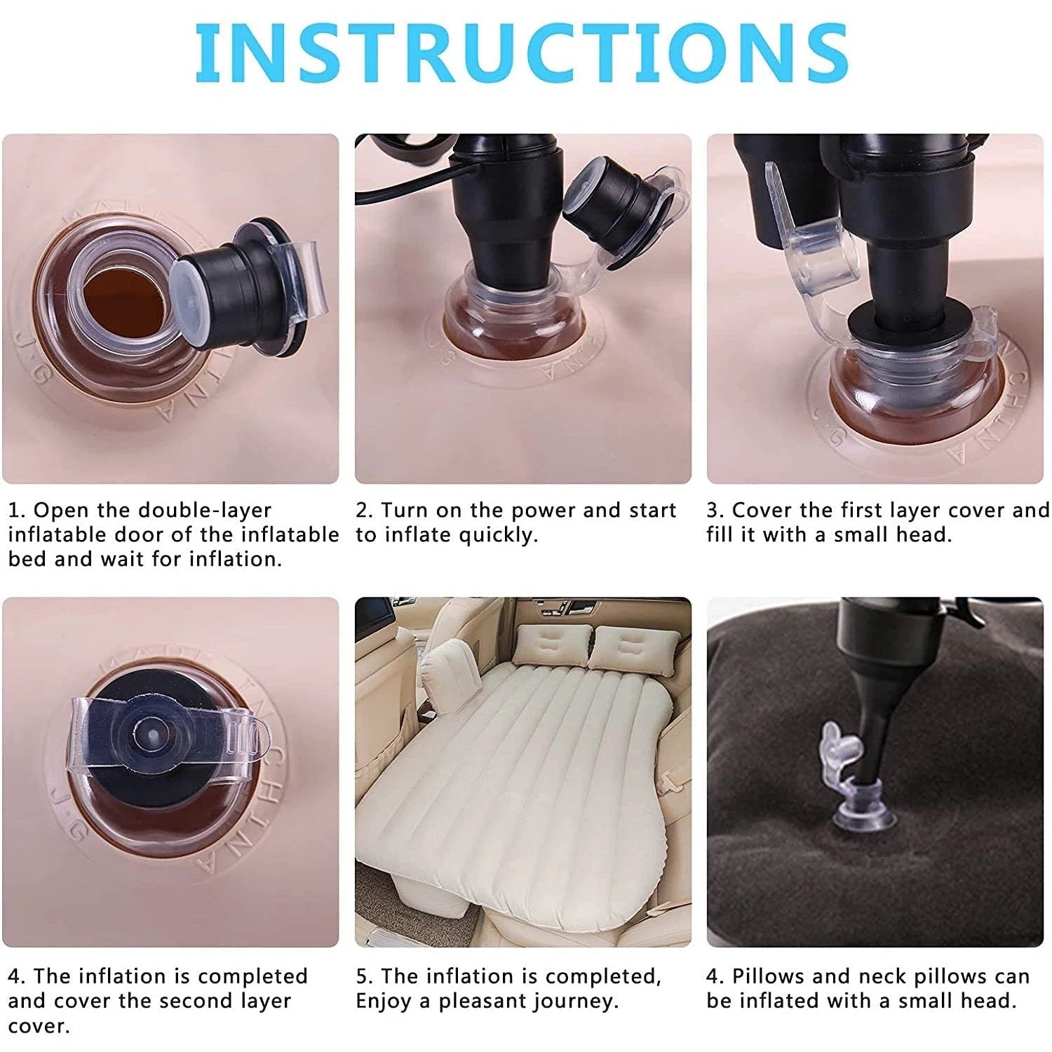 8043 Car Inflatable Bed With 2 Pillows   Air Pump (Portable) For Travel Camping Vacation  Polyester Inflatable Travel Car Bed Air Sofa With Two Inflatable Pillow And Air Pump For Car Back Seat Air Pump Random Colour - 69kart