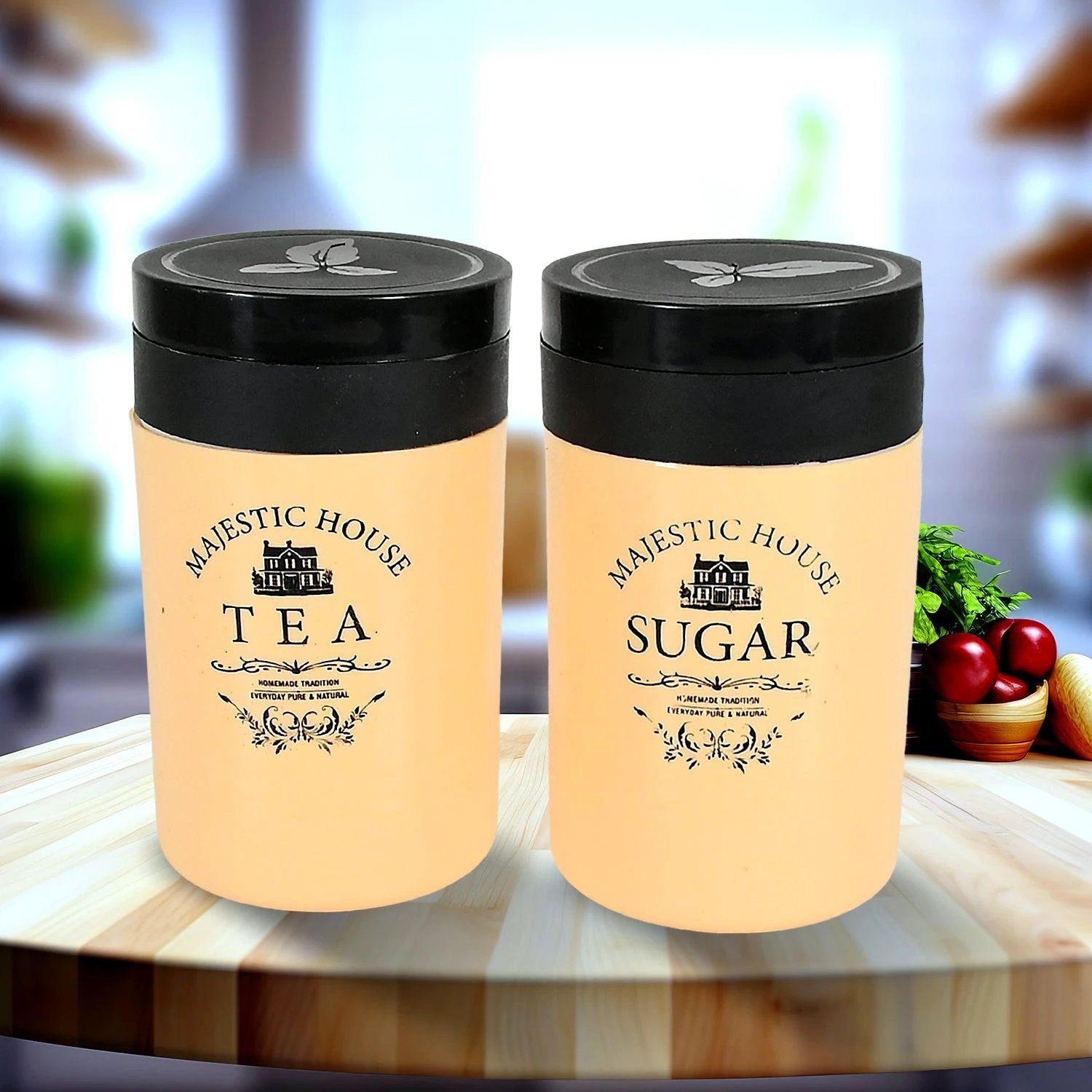 5640 Accurate Seal Tea Sugar Coffee Container Plastic Damru Shaped Tea Coffee Sugar Canisters Jar New Airtight Food Seal Containers For Salt Dry Fruit Grocery 2 Section (800 Ml Approx) by Wukusy
