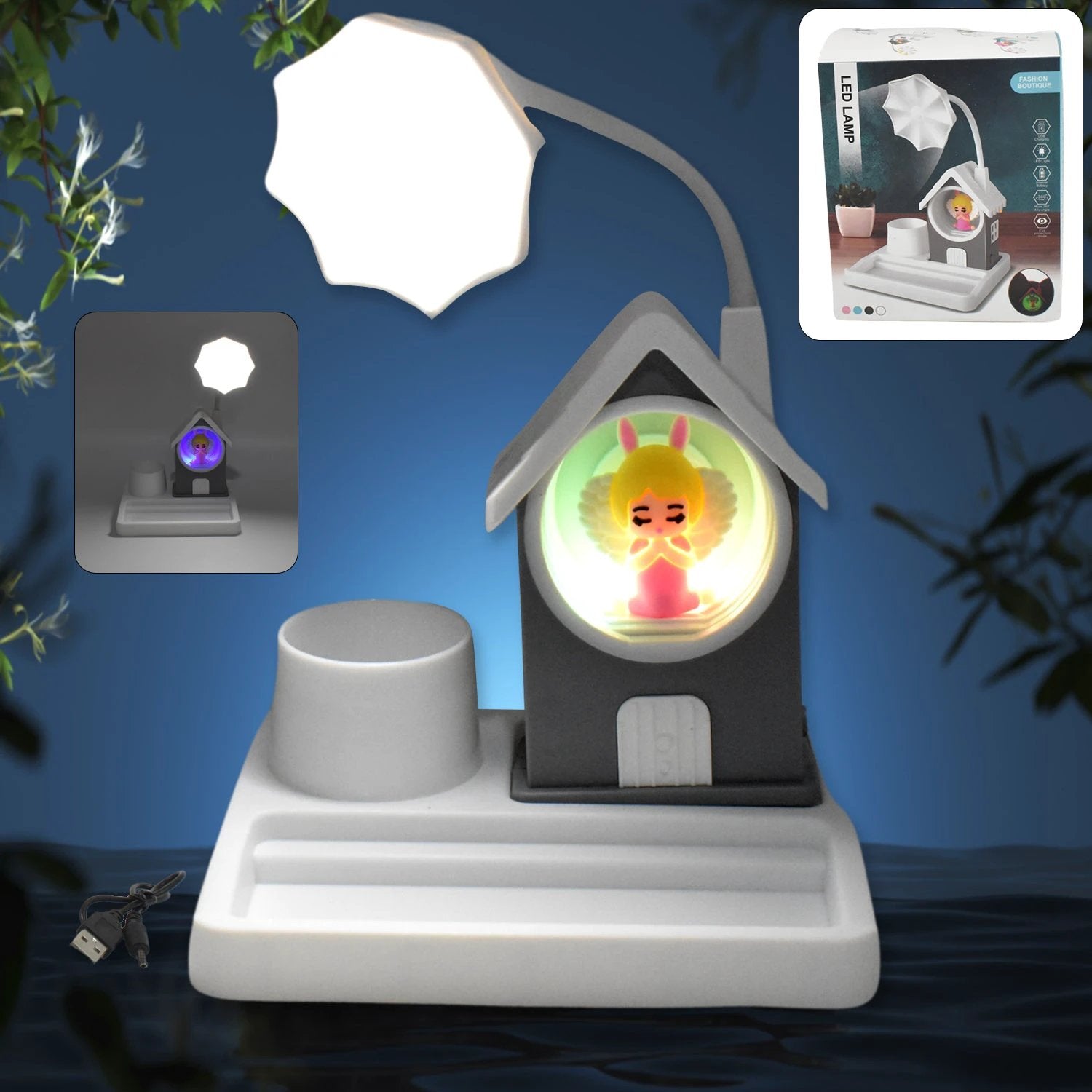Cute Lovely Cartoon  Home Design With Plastic Base Led Desk Light Multi Color Changes (1 Pc) - 69kart